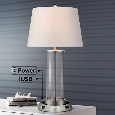 #ad Modern Table Lamp with USB Outlet Workstation Base Fillable Clear Glass Bedroom $114.93