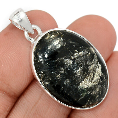 #ad Natural Black Golden Seraphinite Serbia 925 Silver Pendant Jewelry CP34239 $18.99