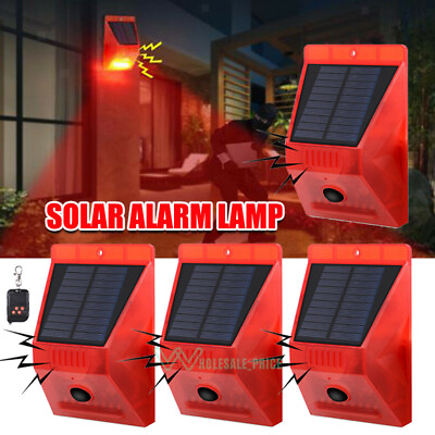 #ad Outdoor Solar Motion Sensor Alarm with Remote Control 129Db Sound Light Alarms $45.29