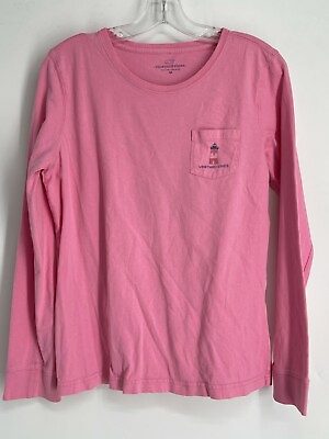 #ad Vineyard Vines Lighthouse Long Sleeve Distressed Cotton Pocket T Shirt Pink M $24.99