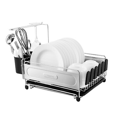 #ad HAPPIMESS Compact Stainless Steel Dish Drying Rack with Wine Glass Holder $67.41