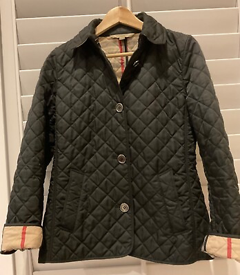 #ad Women’s Burberry Black Quilted Shell Jacket Size Small pockets repaired $399.00