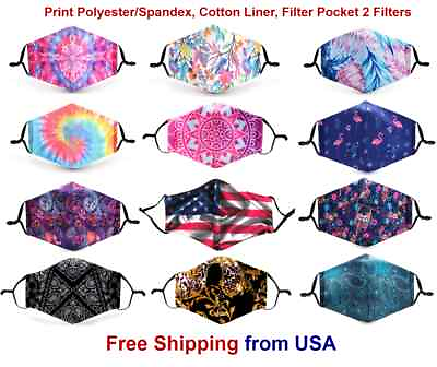#ad Fashion Print Face Mask Cover Reusable Washable High Quality Filter Pocket $8.95