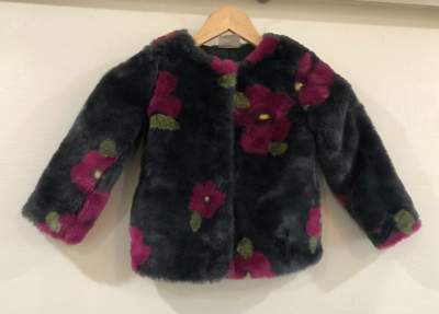 #ad Genuine Kids OshKosh Sz 4T Girls Faux Fur Snap Front Dark Gray Coat Fully Lined $29.99