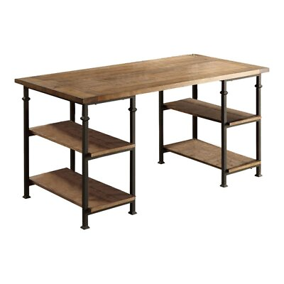 #ad Lexicon Factory Farmhouse Wood and Metal Writing Desk in Brown Black $516.47