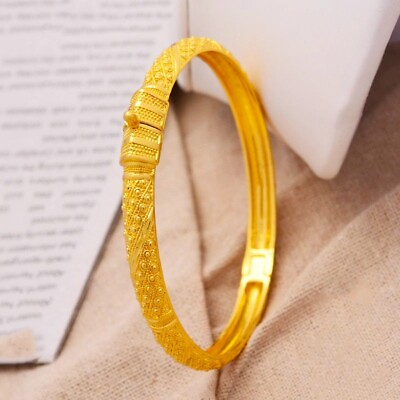 #ad 24k Yellow Gold Filled Over Silver 7quot; Opening ItalianCut Womens Bracelet Bangle $25.95