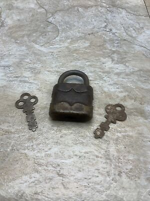 #ad Vintage Small Working Antique Padlock with Two Keys Pad Lock $22.99
