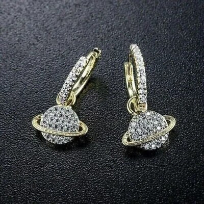 #ad 925 Yellow Sterling Silver Women#x27;s Drop Earring 2 Ct Round Simulated Diamond $79.99