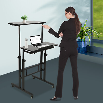 #ad Mobile Stand Up Desk Mini Standing Table Adjustable w Wheels For Office Home $47.49