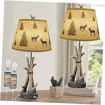 #ad Farmhouse Deer Antler Table Lamps for Living Room Set of 2 3 Country Rustic $134.40