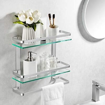#ad KES Bathroom Tempered Glass Shelf 2 Tier Storage Silver $57.28