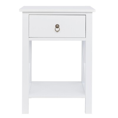 #ad FCH Nightstand Modern End Table Side Table with 1 Drawer and Storage Shelf Whi $56.58