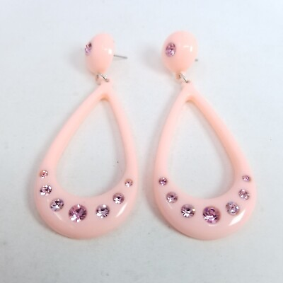 #ad Vintage Pastel Pink Rhinestone Drop Stud Earrings Retro 60s 70s Style Estate $20.00