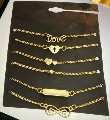 #ad 6PCS Ankle Bracelet Set Boho Jewelry Bohemian Gold Chains Infinity Double Heart $19.99