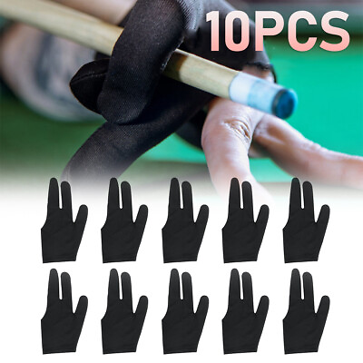 #ad 10PCS 3 Fingers Billiard Cue Pool Gloves for Snooker Left Hand Nylon Accessories $7.94
