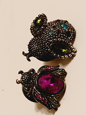 #ad 2 Nice Colored Glass Bee Bug Animal Insect Brooch Pin $12.75