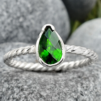 #ad Faceted Natural Chrome Diopside 925 Sterling Silver Ring s.8 R 1001 $21.99