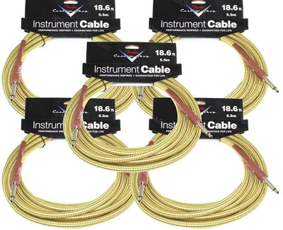 #ad 5 Pack FENDER Custom Shop 18.6 ft Tweed Instrument Guitar Cable FG186T Bass NEW $102.79