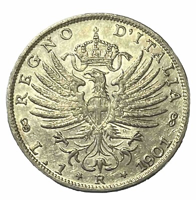 #ad 1901 R ITALY 🇮🇹 1 Lira Coin Antique Italian Silver AU Details RARE $59.00
