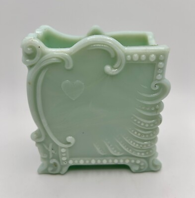 #ad ANTIQUE Westmoreland Victorian Light Pale Green Milk Glass Playing Card Holder $69.90