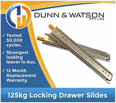 #ad 356mm 125kg Locking Drawer Slides Fridge Runners 250lb 14quot; Draw Trailer AU $81.00
