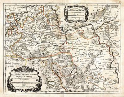 #ad Antique Map GERMANY RHINE HEIDELBERG Sanson 1674 $224.50