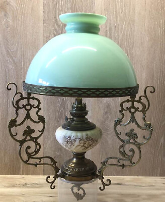#ad Antique Vintage French Hanging Lamp Kerosene Oil Chandelier Opaline Glass $498.50