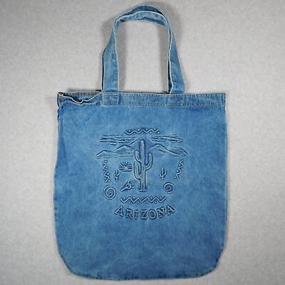 #ad Arizona Denim Tote Bag Vintage USA Made Embossed Cactus Western Blue Jean VTG $21.88