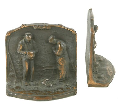 #ad #ad Farmer and Wife Praying for Harvest Antique Vintage Library Bronze Bookends $24.95