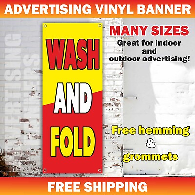 #ad WASH AND FOLD Advertising Banner Vinyl Mesh Sign Laundry Specials Washing Clean $219.95