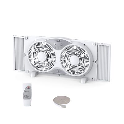 #ad shinic Window Fan with Reversible Airflow Quiet Twin 9quot; Blades Full Remote ... $86.15