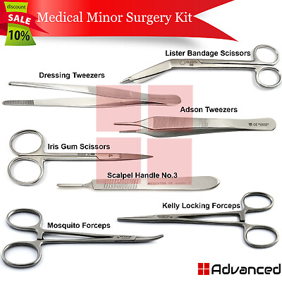 #ad 7Pcs Minor Surgery Kit Medical Students Tools Surgical Instrument Forceps Suture $24.80