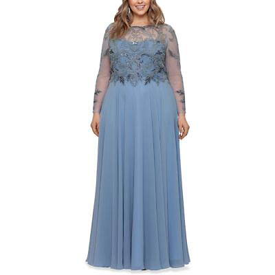 #ad Xscape Womens Blue Mesh Embellished Formal Evening Dress Gown Plus 16W BHFO 0892 $58.50