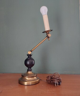 #ad Vintage Adjustble Desk Lamp Wood Antique Brass $84.00