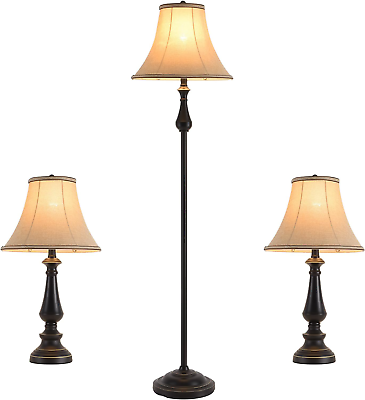 #ad Smeike Lamp Set of 3 2 Table Lamps 1 Floor Lamp 3 Piece Floor and Table Lamp $171.55