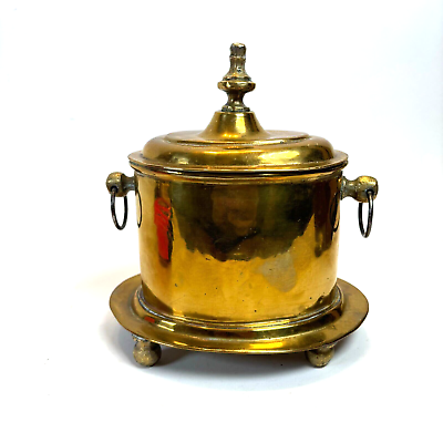 #ad Vintage Brass Plated Tea Caddy with Hinged Lid and Handle Detail $33.00