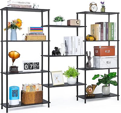 #ad Bookcases 4 Tier Industrial Bookshelf Large Etagere Triple Wide Display Shelf $82.99