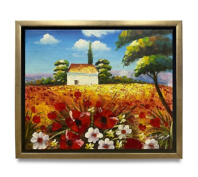 #ad NY Art Original Oil Painting of Flower Field on Canvas 8x10 Framed $93.00