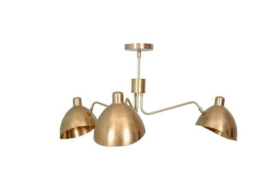 #ad 3 Light Curved Pendant Mid Century Modern Raw Brass Chandelier Ceiling Light $395.42