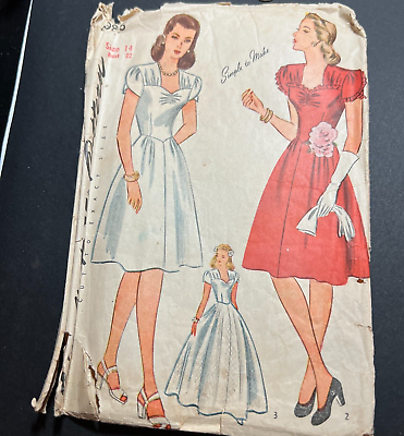 #ad Vintage 40#x27;s Simplicity Pattern 4986 Dress Pattern Size 14 Day or Evening $20.96