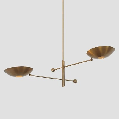 #ad 2 Light Mid Century Modern Raw Brass Pendant Sputnik chandelier light Fixture $399.99