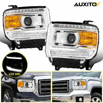 #ad Fit 14 18 GMC Sierra 1500 2500 3500 Clear OE Style LED DRL Head Light Amber Lamp $294.49