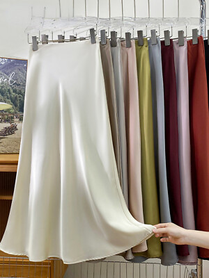 #ad Elegant Satin High Waist Skirts Women Elegant Long Skirt Casual Office Ladies $37.39
