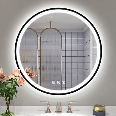 #ad 32 In LED Round Lighted Bathroom Mirror Backlit Vanity Wall Mounted with 3 Color $139.49
