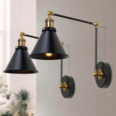 #ad #ad Black Swing Arm Wall Lamp Modern 1 Light Hardwired Plug in Wall Sconce 2 Pack $64.99