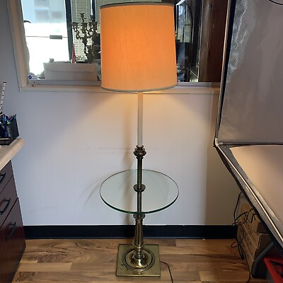#ad #ad VTG 1950s MCM Stiffel Hollywood Regency 56quot; Solid Brass Floor Lamp amp; Glass Table $229.99