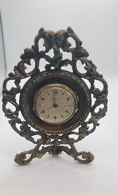 #ad Antique Black Forest Cast Iron Shelf Mantle Alarm Clock 9quot; RARE Germany Works $275.00