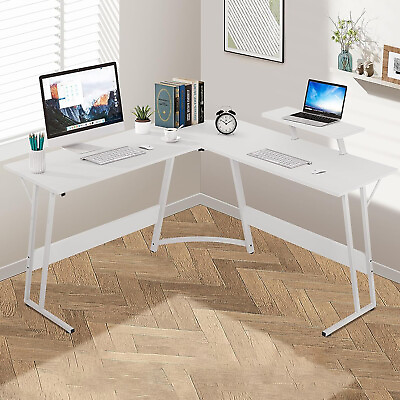 #ad White Corner Gaming Desk Corner Home Studying Desk L Shaped Desk Large Desktop $72.95