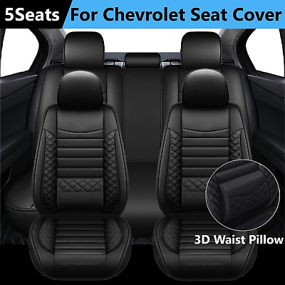 #ad For Chevrolet Car 5 Seat Cover with 3D Waist Pillow Full Set Leather Cushion Pad $89.99