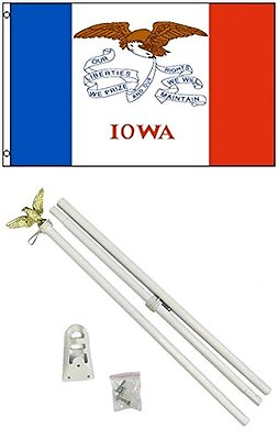 #ad 2x3 2#x27;x3#x27; State of Iowa Flag White Pole Kit Set $23.88
